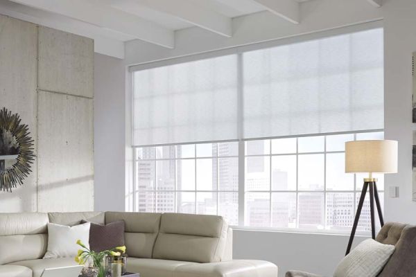 Lutron Solar shades in a white loft